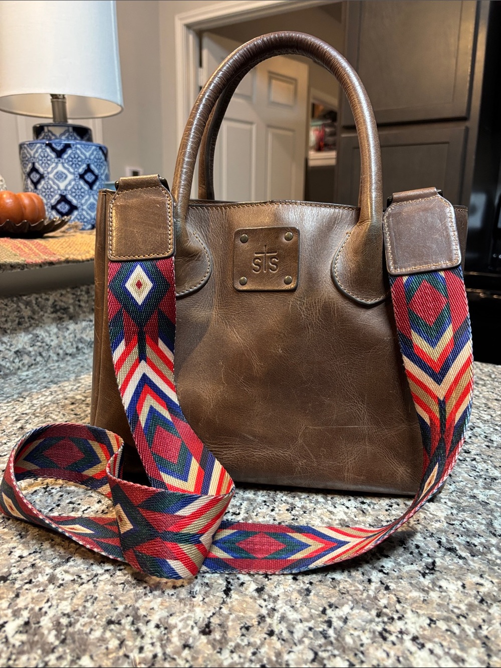 STS Ranchware genuine Leather Satchel with Removable Geometric Strap